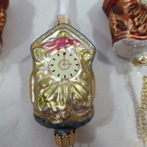 NEW 7.5” CUCKCOO CLOCK GERMAN GLASS CHRISTMAS LOT OF 4 - Picture 4 of 13